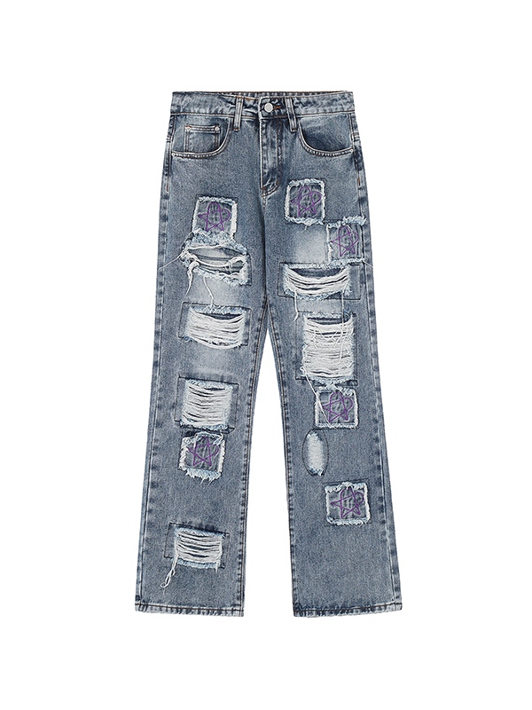 Jeans de hombre con pierna recta y rasgados lavados-4
