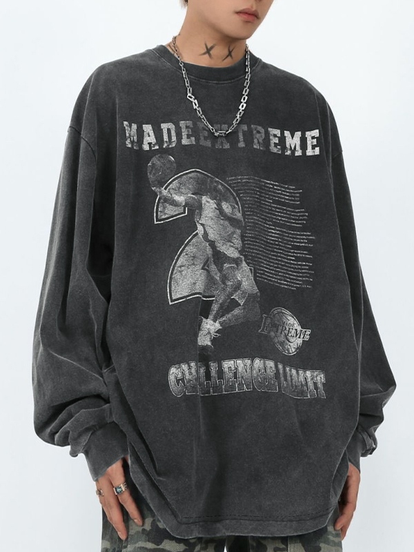 Camiseta de manga larga con estampado desgastado para hombre-1