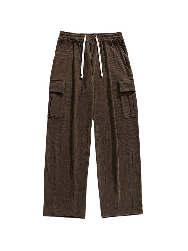 Pantalones cargo con cordones y bolsillo con solapa de pana para hombre-5