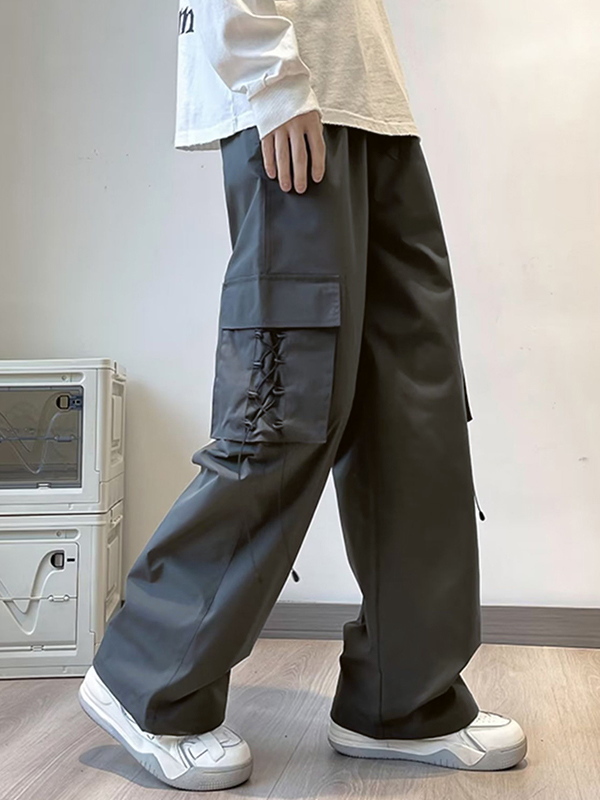 Pantalones cargo de paracaídas con cordones y cordones vintage para hombre-2