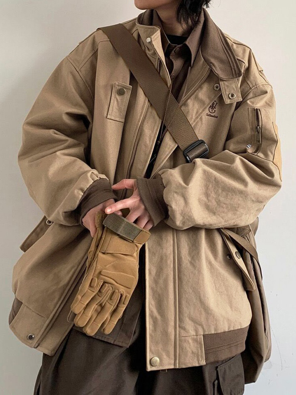 Chaqueta con empalme de cuello con solapa y bordado vintage para hombre-2