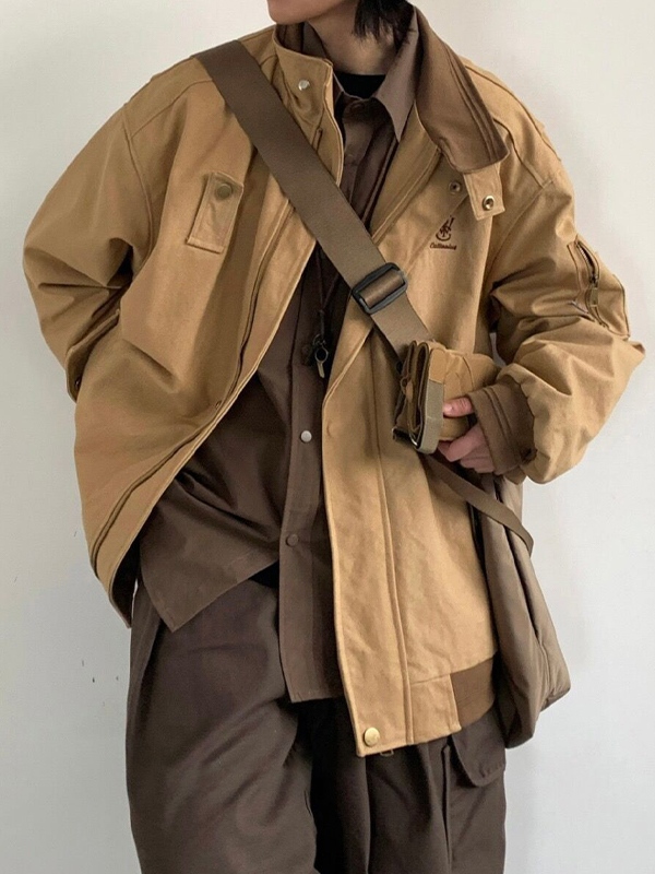 Chaqueta con empalme de cuello con solapa y bordado vintage para hombre-3