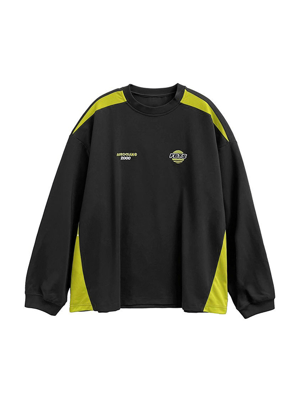Sudadera con estampado de empalme de color en contraste para hombre-1