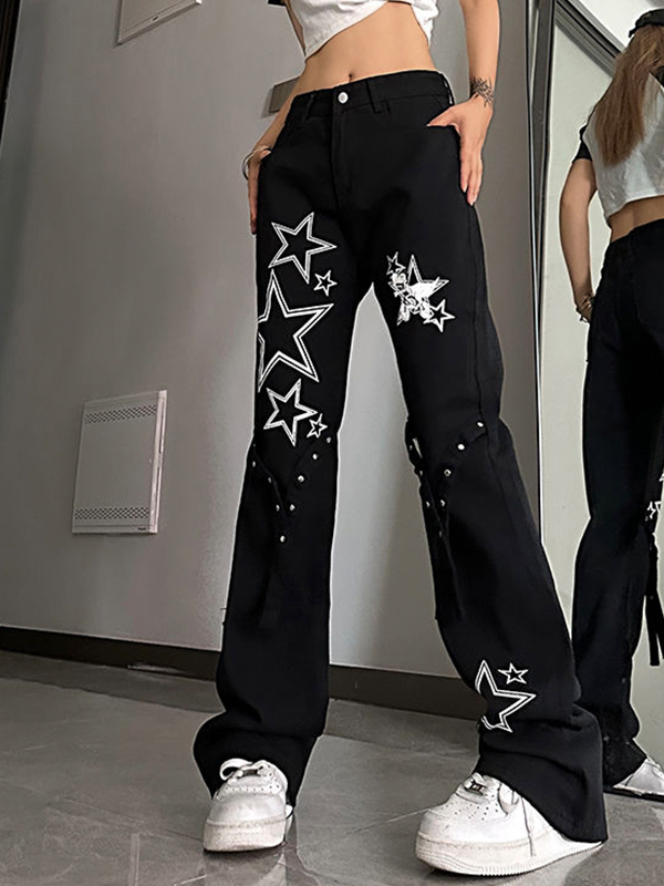 Vaqueros boyfriend acampanados con cintura alta y estampado de estrellas-2