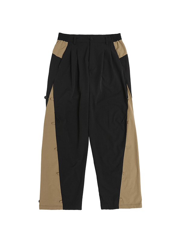 Pantalones cargo con botones y empalme en contraste para hombre-4