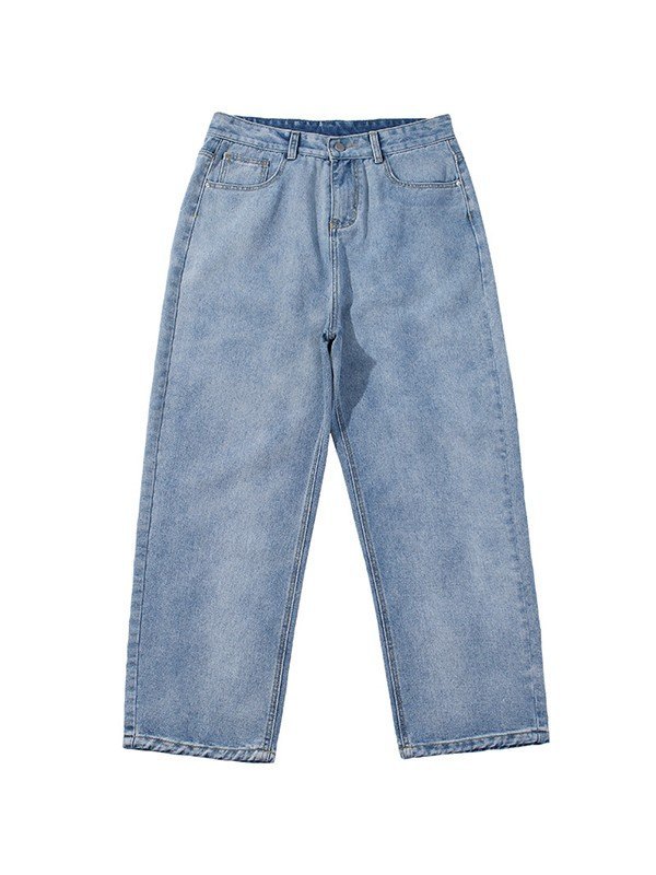 Jeans sueltos con lavado básico para hombre-3