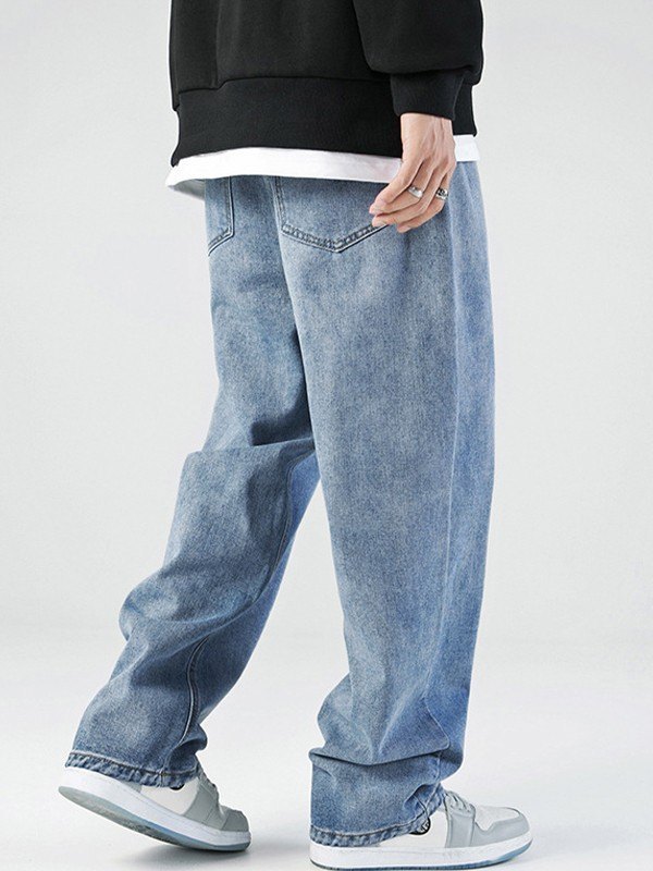 Jeans sueltos con lavado básico para hombre-2
