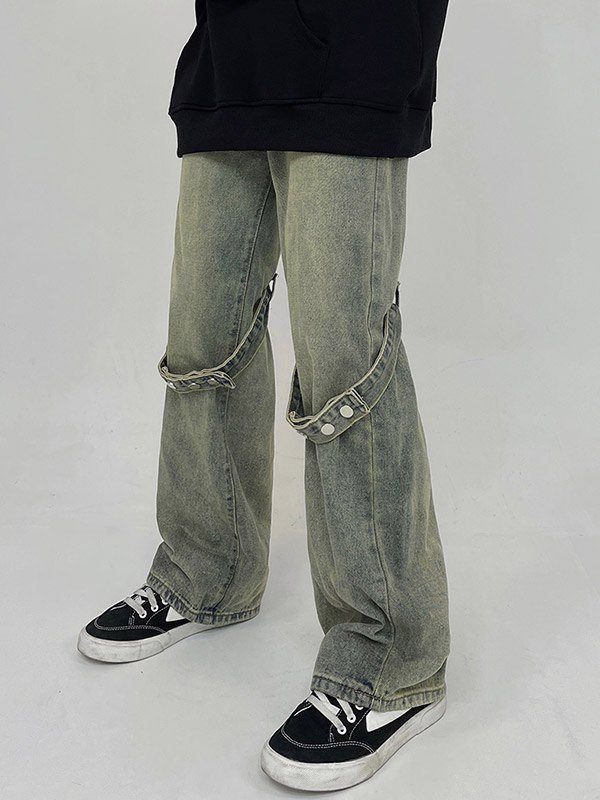 Jeans cargo sueltos con lengüeta de botones para hombre-3