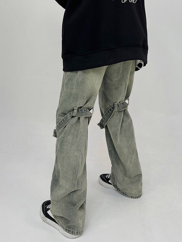 Jeans cargo sueltos con lengüeta de botones para hombre-4