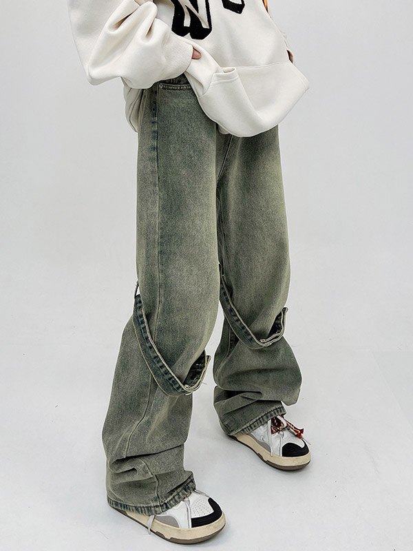 Jeans cargo sueltos con lengüeta de botones para hombre-1