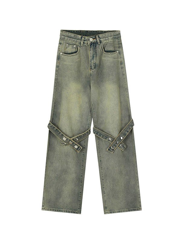 Jeans cargo sueltos con lengüeta de botones para hombre-5