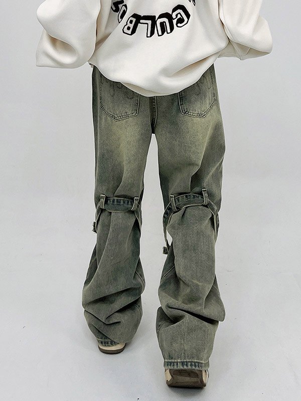 Jeans cargo sueltos con lengüeta de botones para hombre-2