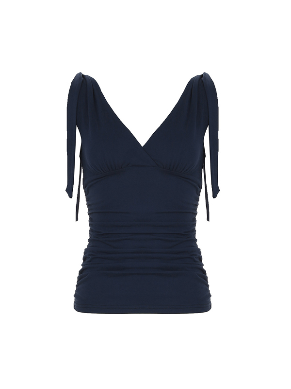 Camiseta vintage morada con cuello en V cruzado-2