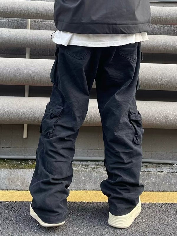 Pantalones cargo sueltos con bolsillo vintage para hombre-3