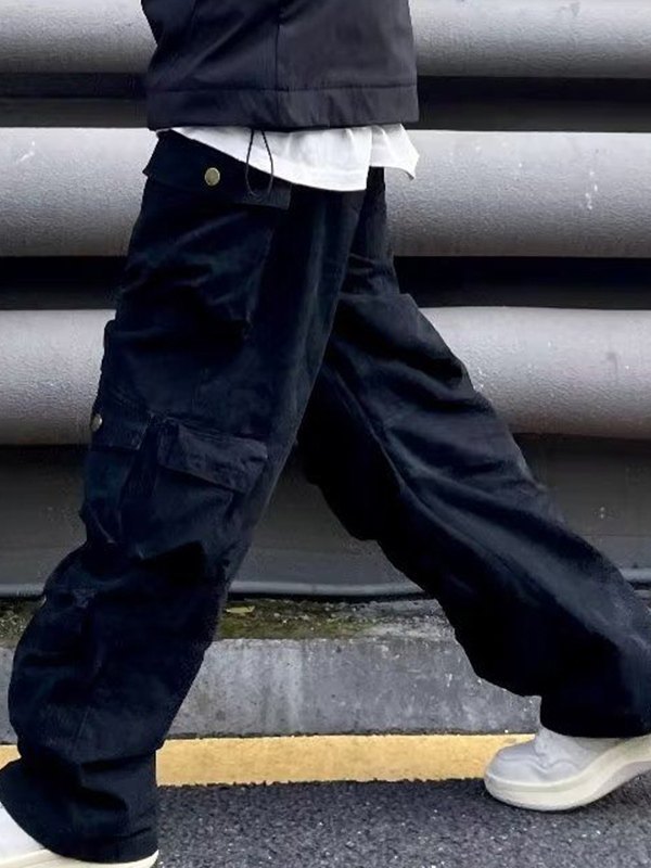 Pantalones cargo sueltos con bolsillo vintage para hombre-5