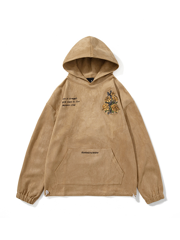 Sudadera extragrande con capucha y bordado de letras florales para hombre-1