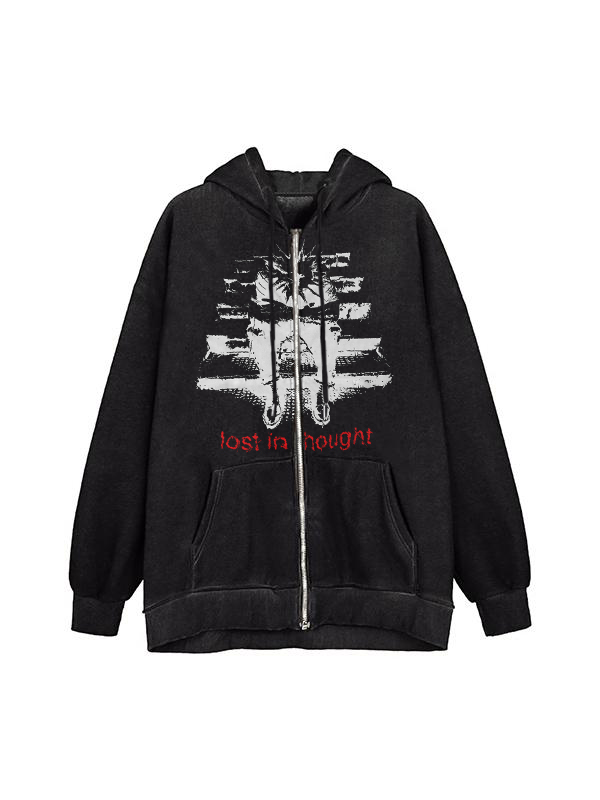 Sudadera con capucha extragrande con cremallera y estampado de personajes callejeros-1