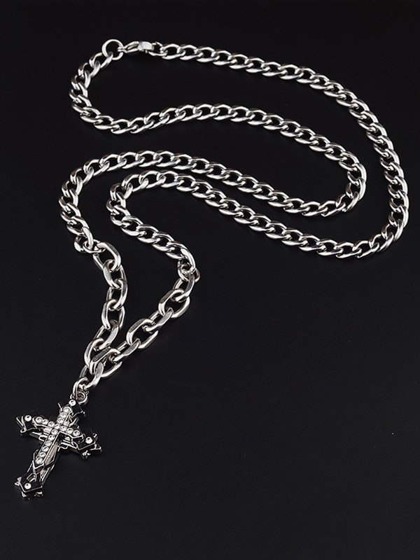 Collar con colgante de cruz de diamantes de imitación para hombre-2