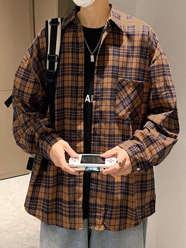 Camisas de manga larga a cuadros para hombre-1