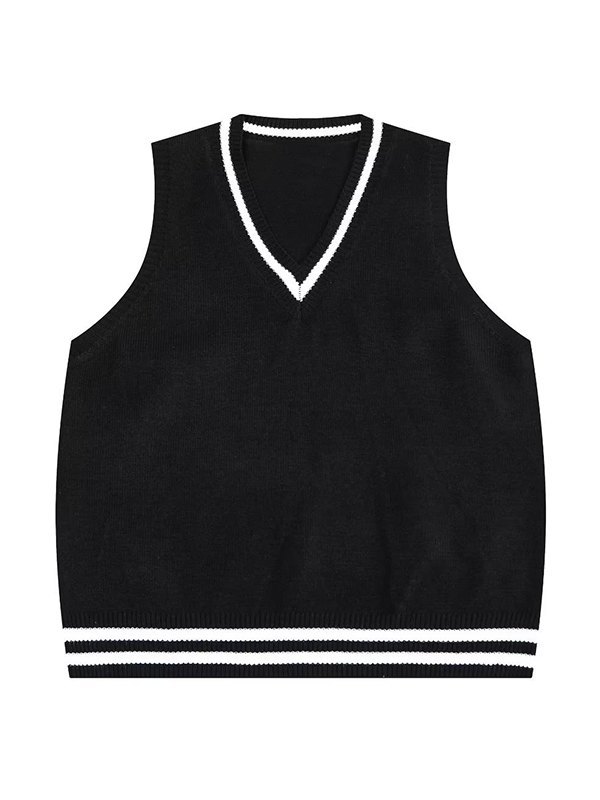 Chaleco de suéter a rayas con cuello en V para hombre-1