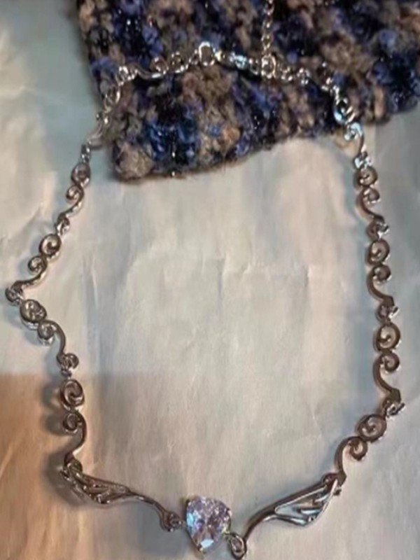 Collar de corazón de diamantes de imitación de ala de ángel-2