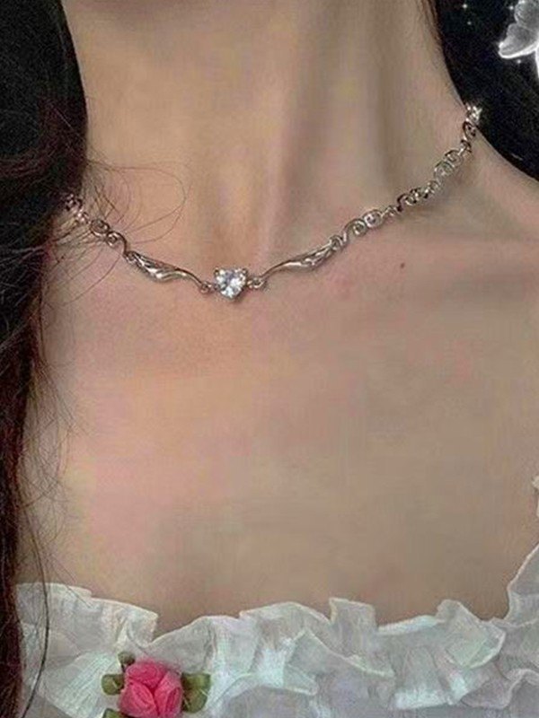 Collar de corazón de diamantes de imitación de ala de ángel-1