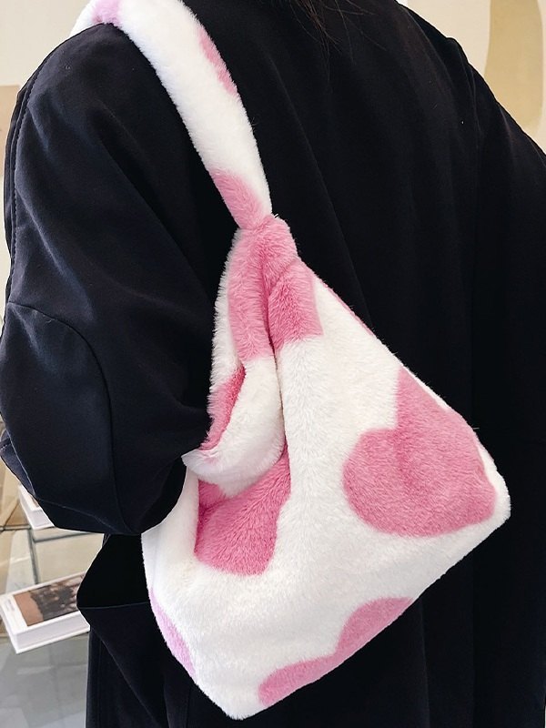 Bolso de hombro difuso con patrón de corazón-2