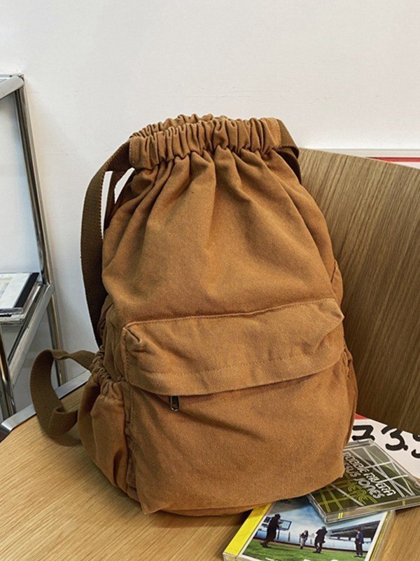 Mochila de lona con cordón fruncido-4