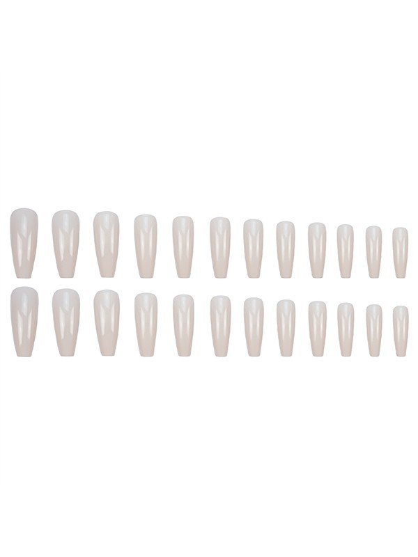 24 uñas largas color beige.-1