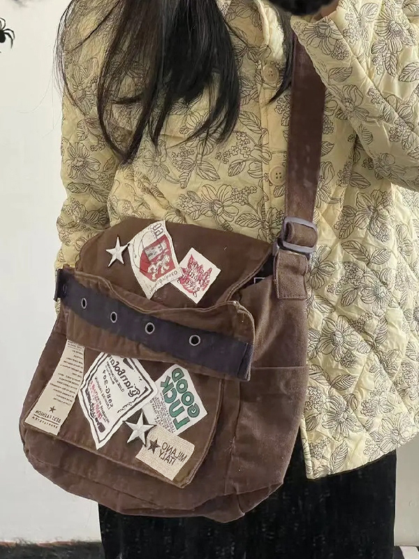 Bolso bandolera con diseño de parche vintage-1