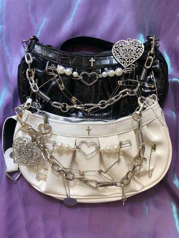 Bolso de hombro con colgante de metal Y2K-1