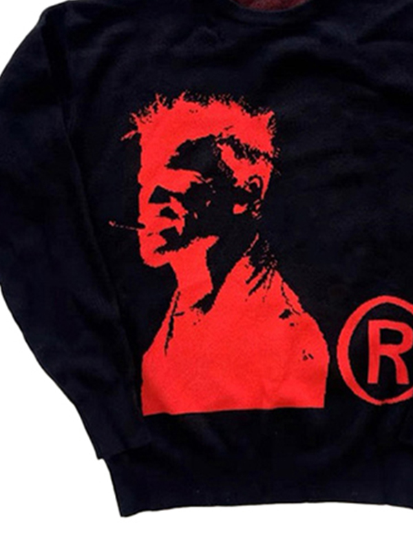 Suéter de cuello redondo con estampado de retrato para hombre-1